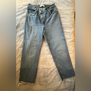 Abercrombie & Fitch Ultra High Rise 90s Straight Jean with crisscross waistband.
